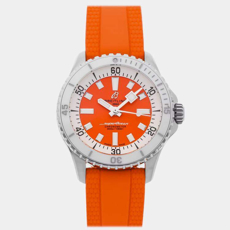 Pre Owned Breitling Superocean A17377211O1S1 Automatic Orange Dial Stainless Steel Men's Wristwatch 36mm