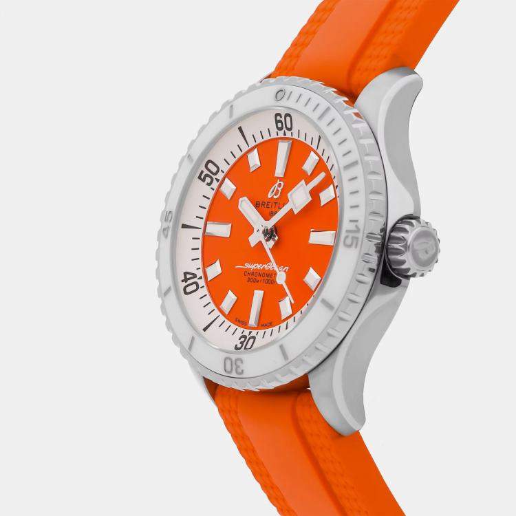 Pre Owned Breitling Superocean A17377211O1S1 Automatic Orange Dial Stainless Steel Men's Wristwatch 36mm