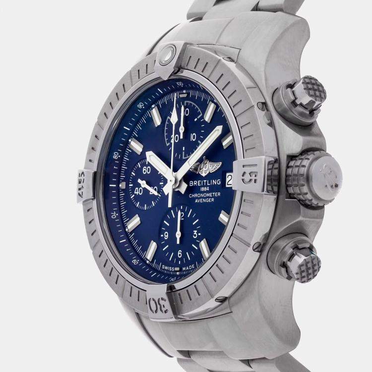Pre Owned Breitling Avenger A13385101C1A1 Automatic Chronograph Blue Dial Stainless Steel Men's Wristwatch 43mm