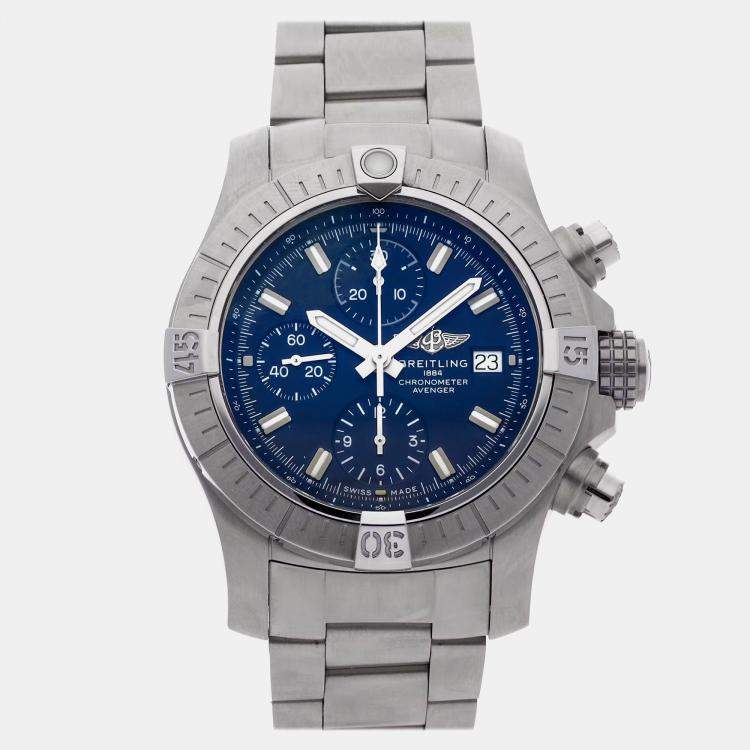 Pre Owned Breitling Avenger A13385101C1A1 Automatic Chronograph Blue Dial Stainless Steel Men's Wristwatch 43mm