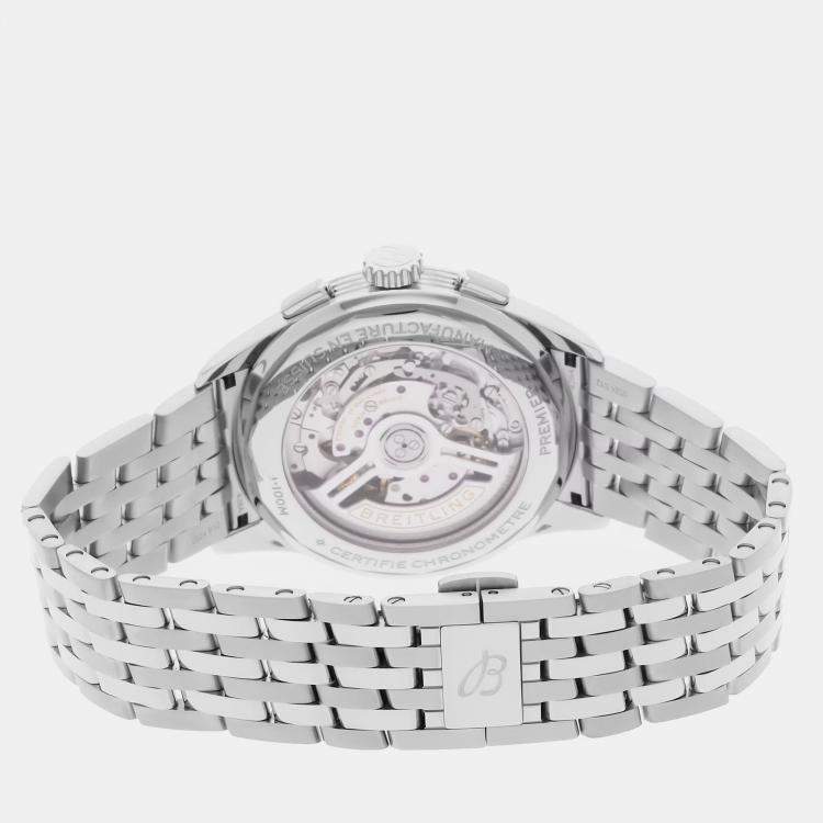 Pre Owned Breitling Premier B01 Chronograph AB0145371L1A1 Automatic Green Dial Stainless Steel Wristwatch 42mm