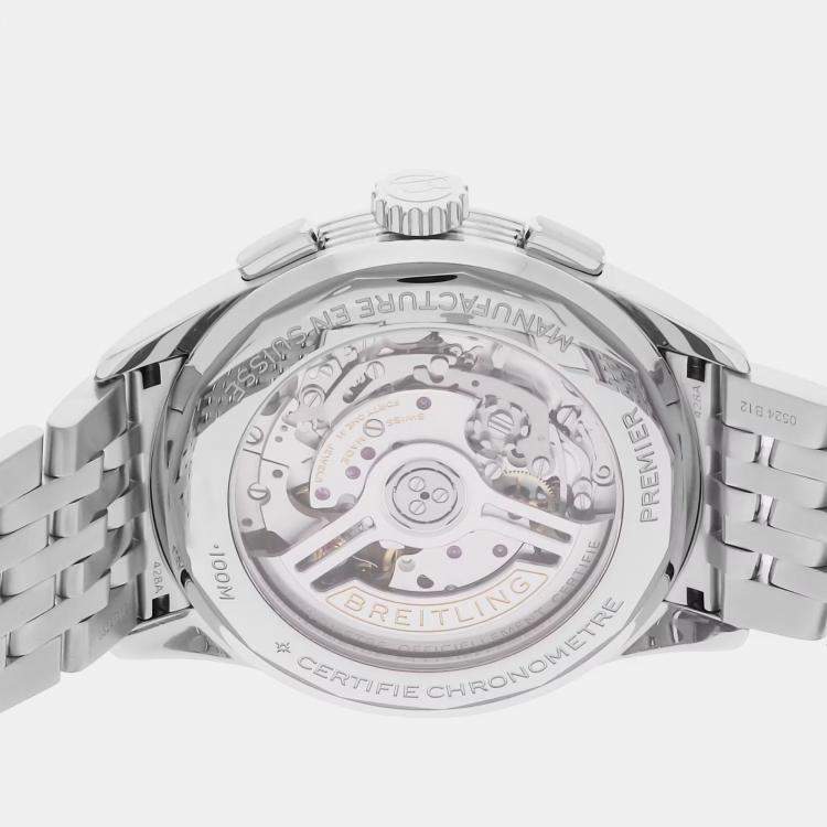 Pre Owned Breitling Premier B01 Chronograph AB0145371L1A1 Automatic Green Dial Stainless Steel Wristwatch 42mm