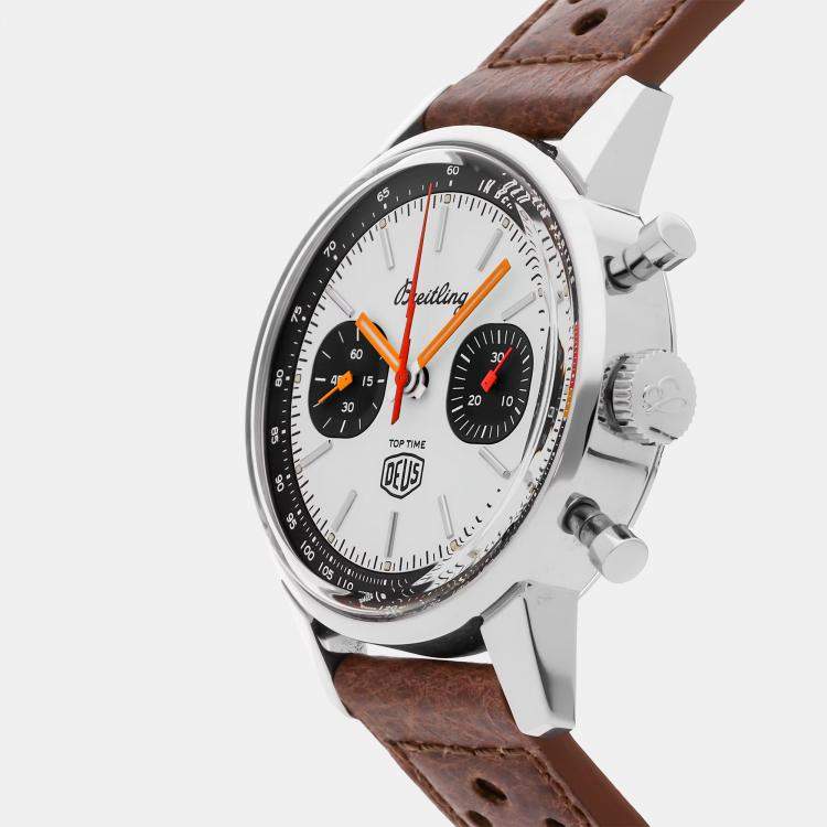 Pre Owned Breitling Top Time Deus Limited Edition A233101A1A1X1 Automatic Chronograph Silver Dial Stainless Steel Wristwatch 41mm