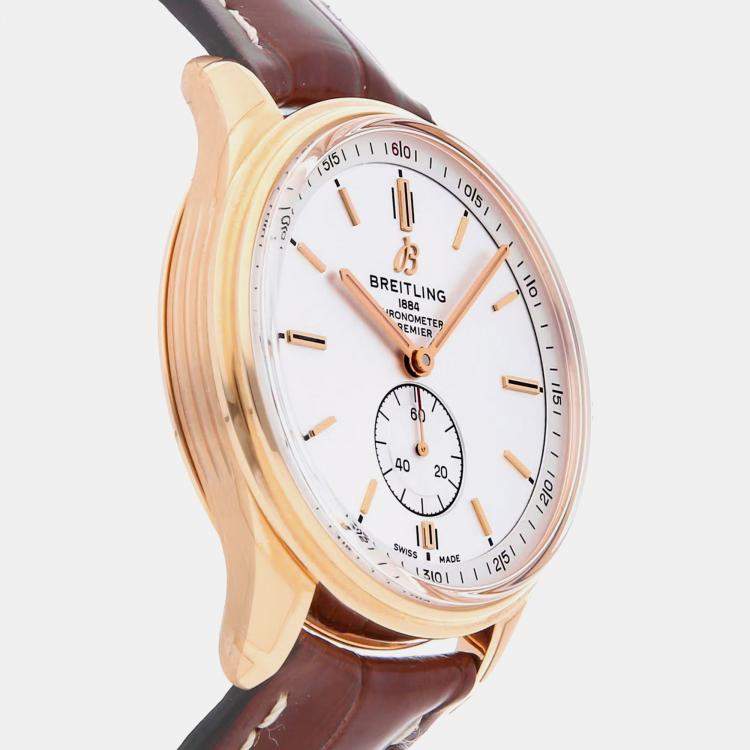 Pre Owned Pre-Owned Breitling Premier R37340351G1P1 Silver Automatic 18k Rose Gold Men's Wristwatch 40 MM