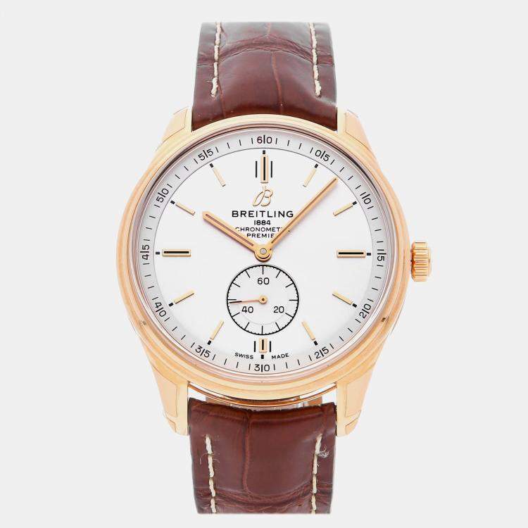 Pre Owned Pre-Owned Breitling Premier R37340351G1P1 Silver Automatic 18k Rose Gold Men's Wristwatch 40 MM