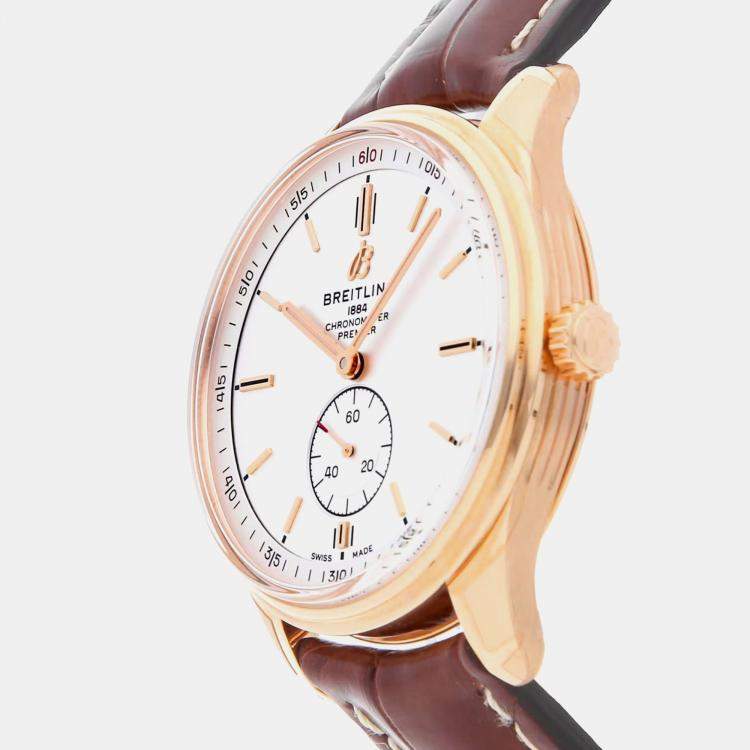 Pre Owned Pre-Owned Breitling Premier R37340351G1P1 Silver Automatic 18k Rose Gold Men's Wristwatch 40 MM