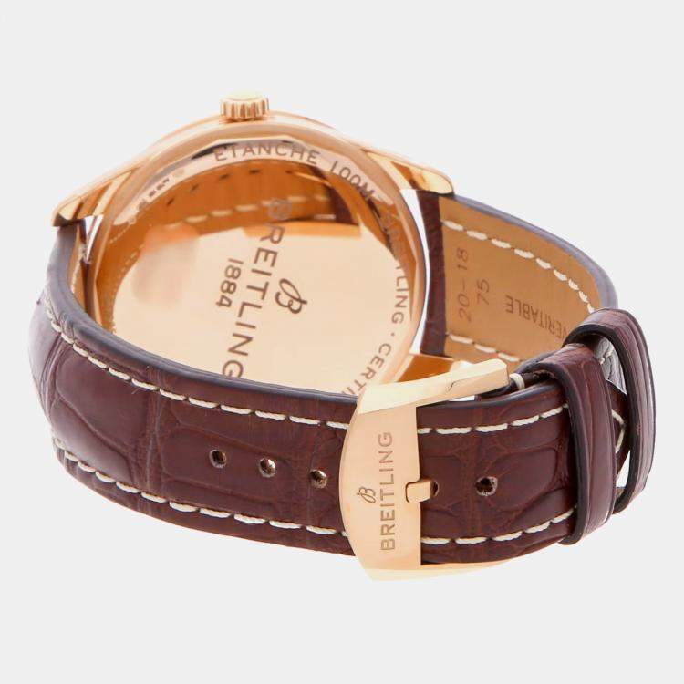 Pre Owned Pre-Owned Breitling Premier R37340351G1P1 Silver Automatic 18k Rose Gold Men's Wristwatch 40 MM