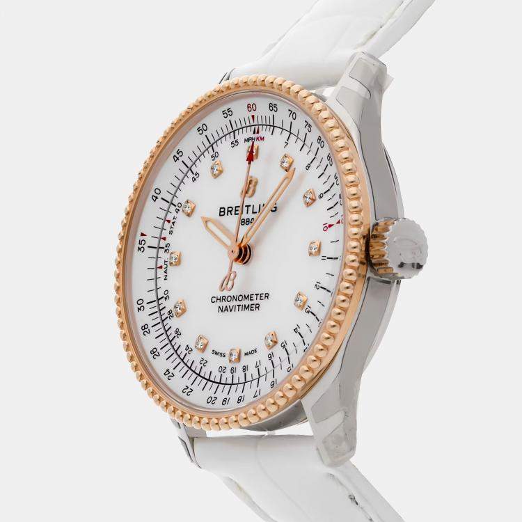 Pre Owned Pre-Owned Breitling Navitimer U17395211A1P4 White Automatic Diamond Stainless Steel Men's Wristwatch 35 MM