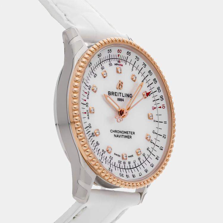 Pre Owned Pre-Owned Breitling Navitimer U17395211A1P4 White Automatic Diamond Stainless Steel Men's Wristwatch 35 MM
