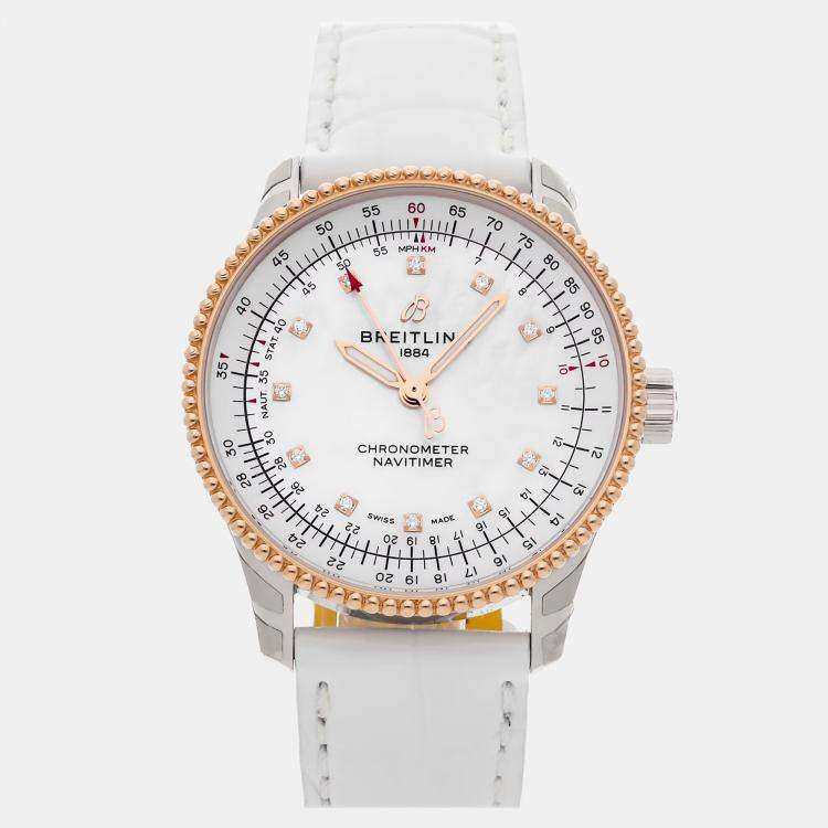 Pre Owned Pre-Owned Breitling Navitimer U17395211A1P4 White Automatic Diamond Stainless Steel Men's Wristwatch 35 MM