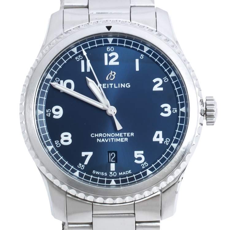 Pre Owned Breitling Blue Stainless Steel Navitimer 8 A71314 Men's Wristwatch 41 mm