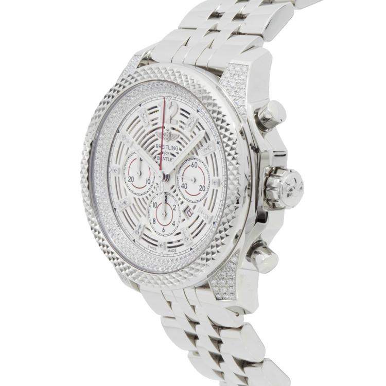 Pre Owned Breitling Silver Diamonds Stainless Steel Bentley Barnato A41390AP/G788 Men's Wristwatch 42 MM
