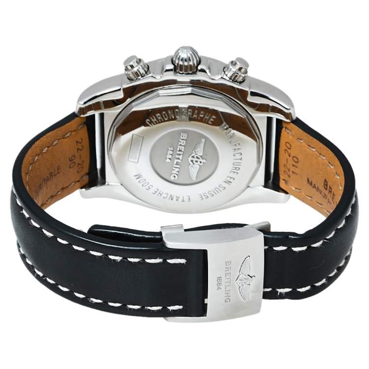 Pre Owned Breitling Black Stainless Steel & Leather Chronomat AB0110 Men's Wristwatch 44MM