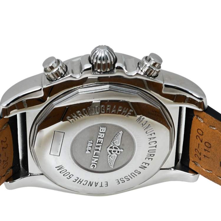 Pre Owned Breitling Black Stainless Steel & Leather Chronomat AB0110 Men's Wristwatch 44MM
