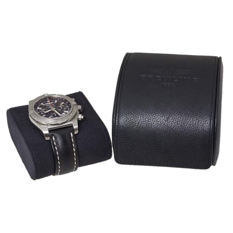 Pre Owned Breitling Black Stainless Steel & Leather Chronomat AB0110 Men's Wristwatch 44MM