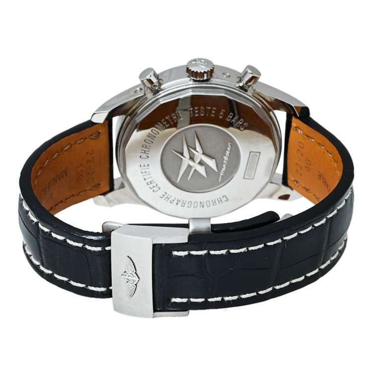 Pre Owned Breitling Black Stainless Steel Transocean Chronograph A19310 Men's Wristwatch 43 MM