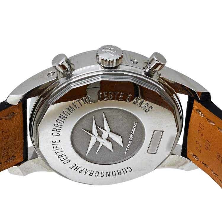 Pre Owned Breitling Black Stainless Steel Transocean Chronograph A19310 Men's Wristwatch 43 MM