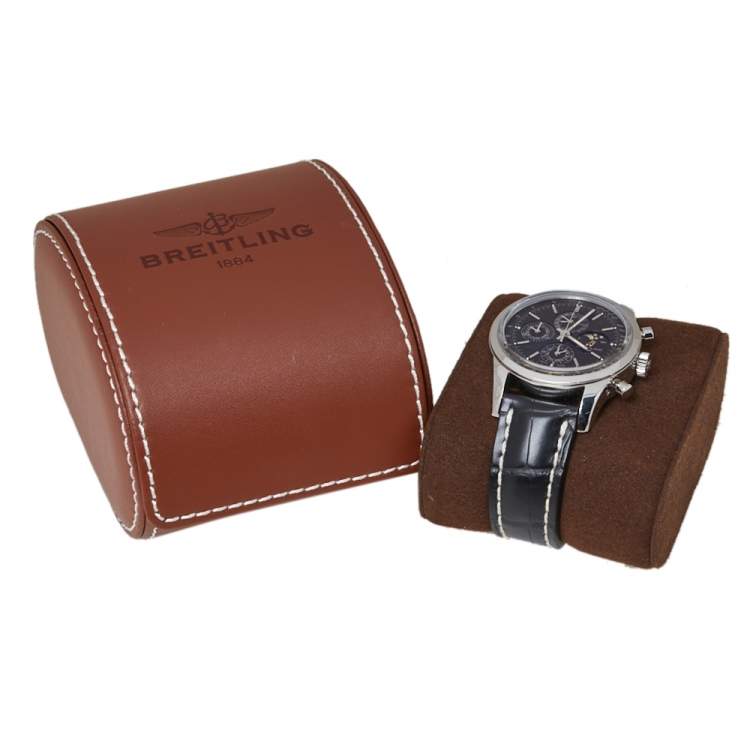 Pre Owned Breitling Black Stainless Steel Transocean Chronograph A19310 Men's Wristwatch 43 MM