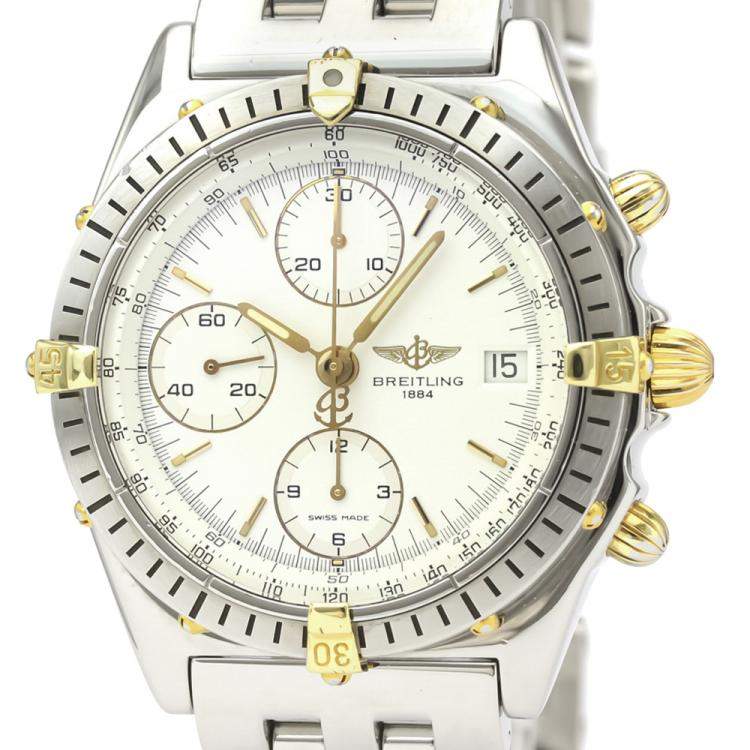 Pre Owned Breitling White 18K Yellow Gold And Stainless Steel Chronomat Automatic Men's Wristwatch 40 MM