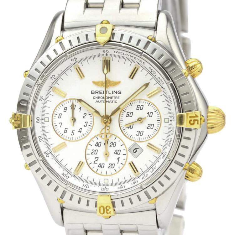 Pre Owned Breitling White 18K Yellow Gold And Stainless Steel Shadow Flyback LTD Edition B35313 Men's Wristwatch 40 MM