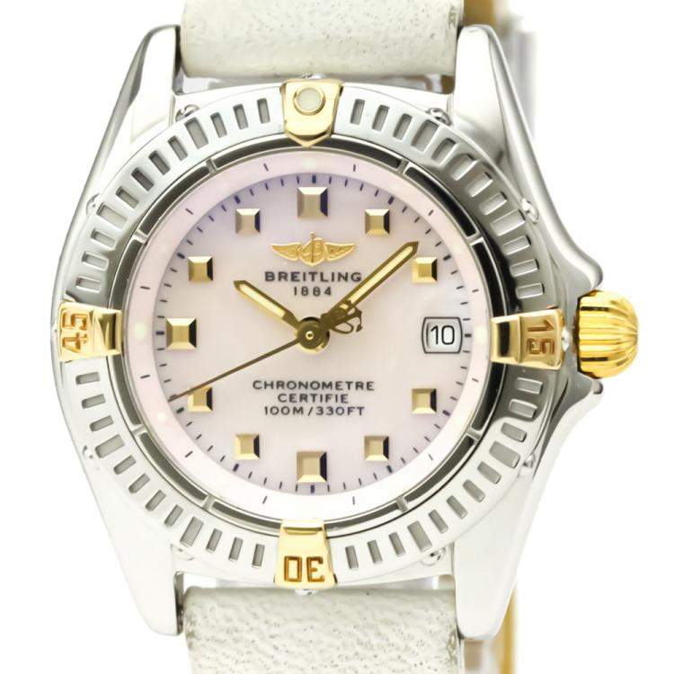 Pre Owned Breitling Pink MOP 18K Yellow Gold And Stainless Steel Callistino Men's Wristwatch 27 MM 
