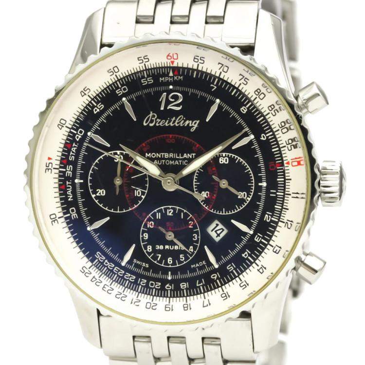 Pre Owned Breitling Black Stainless Steel Navitimer Montbrillant Automatic A41330 Men's Wristwatch 38 MM
