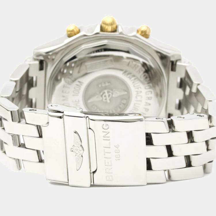 Pre Owned Breitling Silver 18K Yellow Gold And Stainless Steel Chronomat Automatic B13352 Men's Wristwatch 40 MM