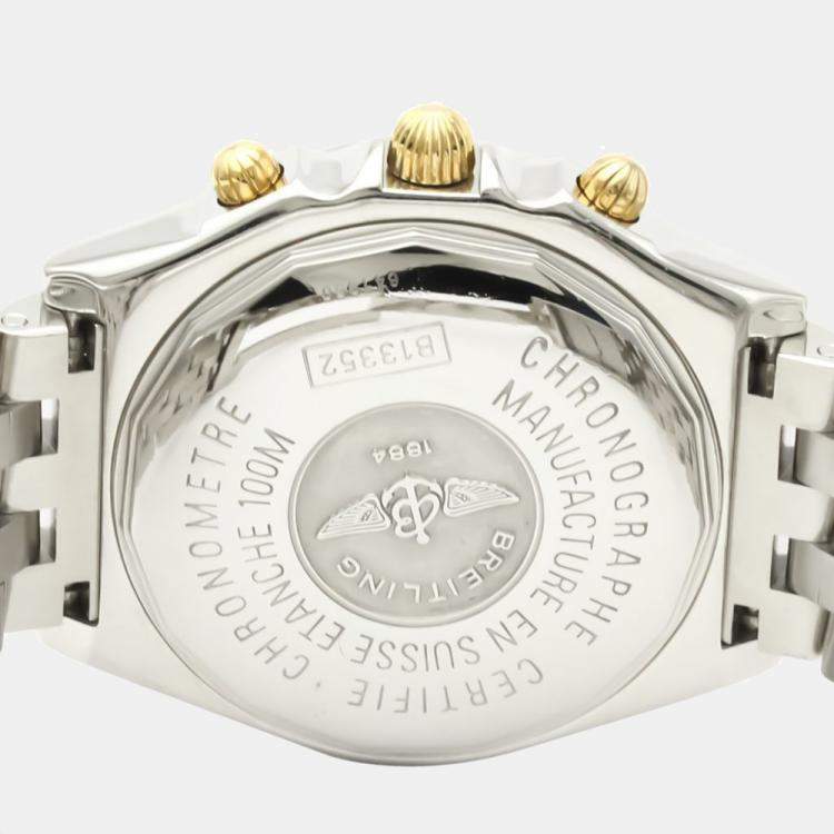 Pre Owned Breitling Silver 18K Yellow Gold And Stainless Steel Chronomat Automatic B13352 Men's Wristwatch 40 MM
