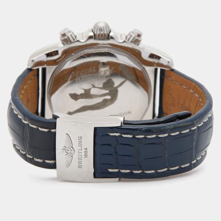 Pre Owned Breitling Blue Stainless Steel Croc Leather Limited Boutique Edition Special Delivery Chronomat AB01102A/C946 Men's Wristwatch 44 mm