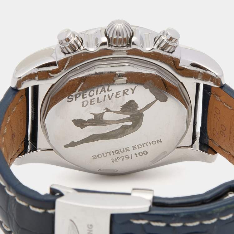 Pre Owned Breitling Blue Stainless Steel Croc Leather Limited Boutique Edition Special Delivery Chronomat AB01102A/C946 Men's Wristwatch 44 mm