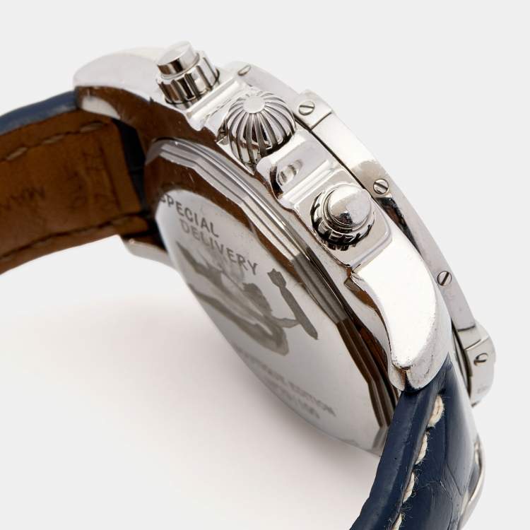 Pre Owned Breitling Blue Stainless Steel Croc Leather Limited Boutique Edition Special Delivery Chronomat AB01102A/C946 Men's Wristwatch 44 mm