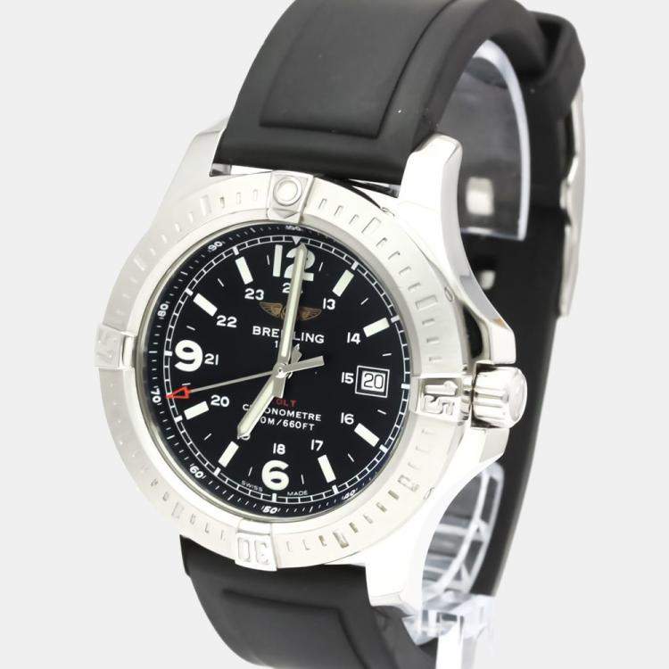 Pre Owned Breitling Black Stainless Steel Colt A74388 Quartz Men's Wristwatch 44 MM  