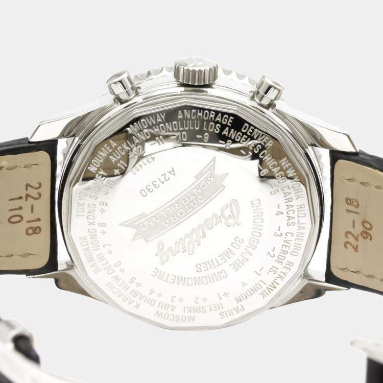 Pre Owned Breitling Silver Stainless Steel Navitimer Montbrillant Datora A21330 Automatic Men's Wristwatch 42 mm