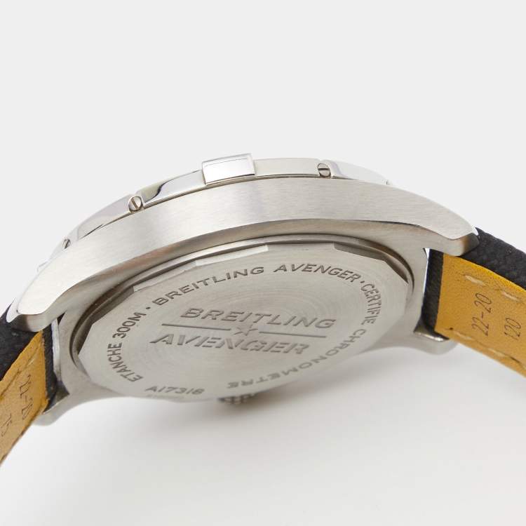 Pre Owned Breitling Black Stainless Steel Leather Avenger A17318101B1X1 Men's Wristwatch 43 mm