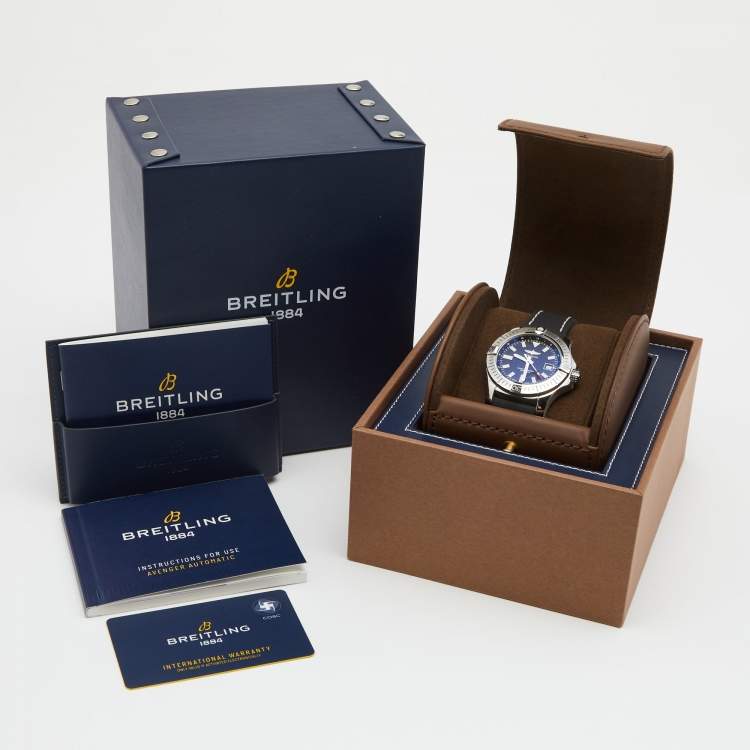 Pre Owned Breitling Black Stainless Steel Leather Avenger A17318101B1X1 Men's Wristwatch 43 mm