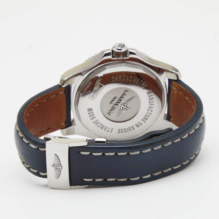 Pre Owned Breitling Blue Stainless Steel Leather Superocean II A17365D1/C915 Men's Wristwatch 42 mm