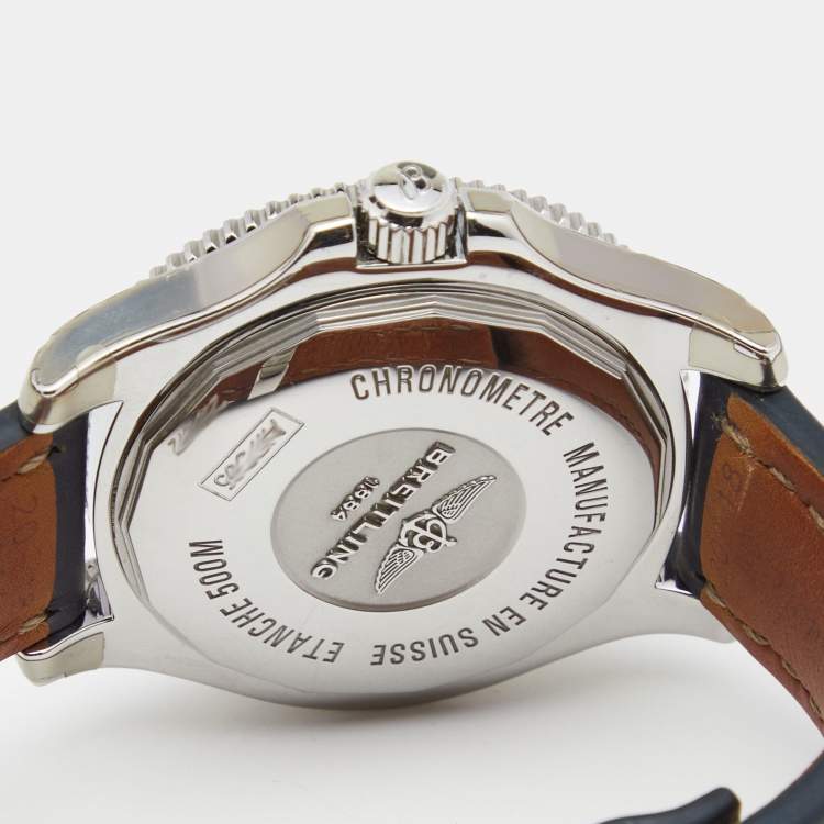 Pre Owned Breitling Blue Stainless Steel Leather Superocean II A17365D1/C915 Men's Wristwatch 42 mm
