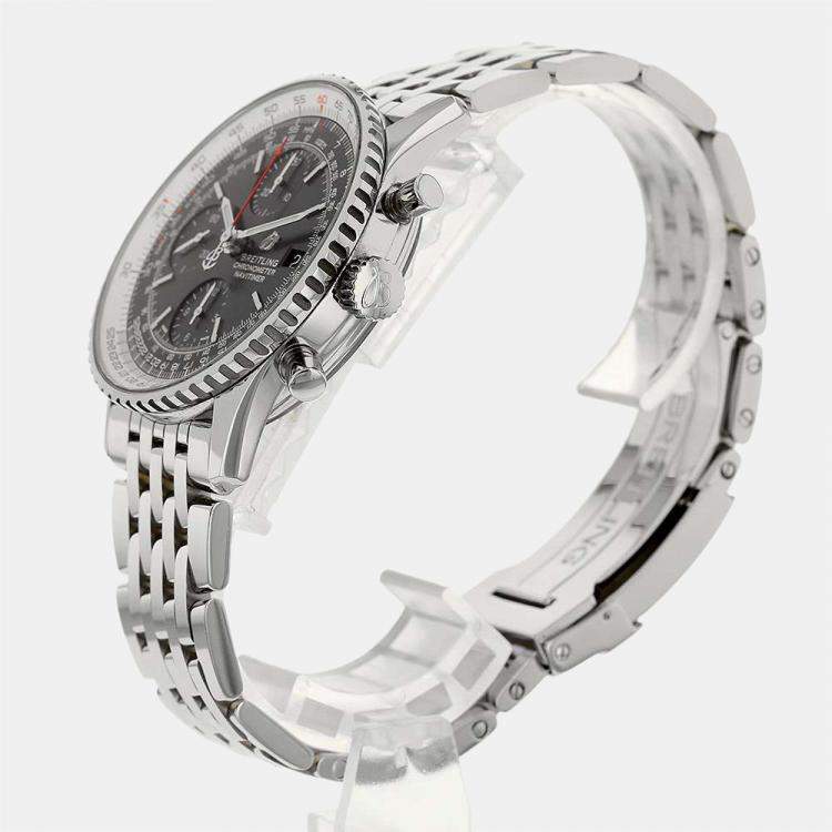 Pre Owned Breitling Black Stainless Steel Navitimer Chronograph A13324 Men's Wristwatch 42 mm