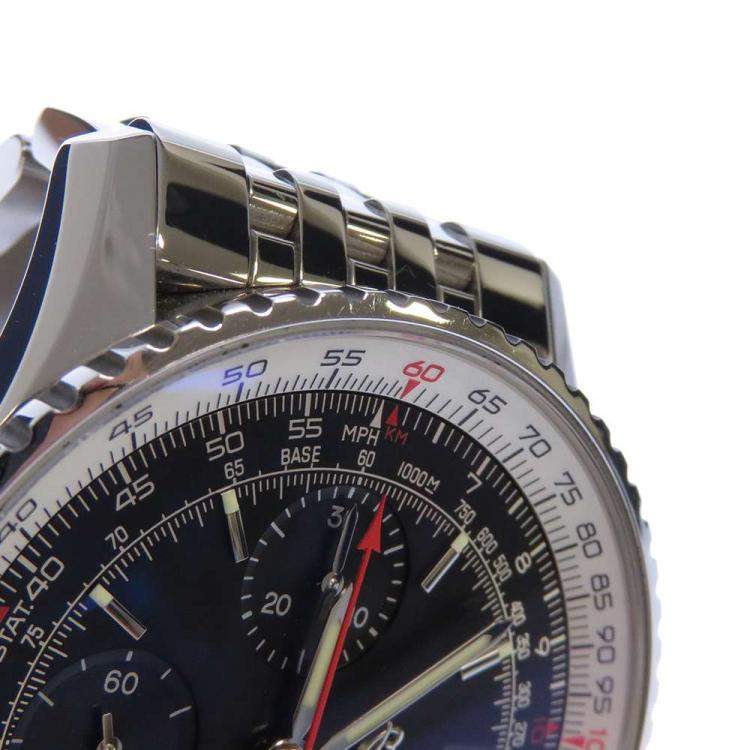 Pre Owned Breitling Black Stainless Steel Navitimer Chronograph A13324 Men's Wristwatch 42 mm