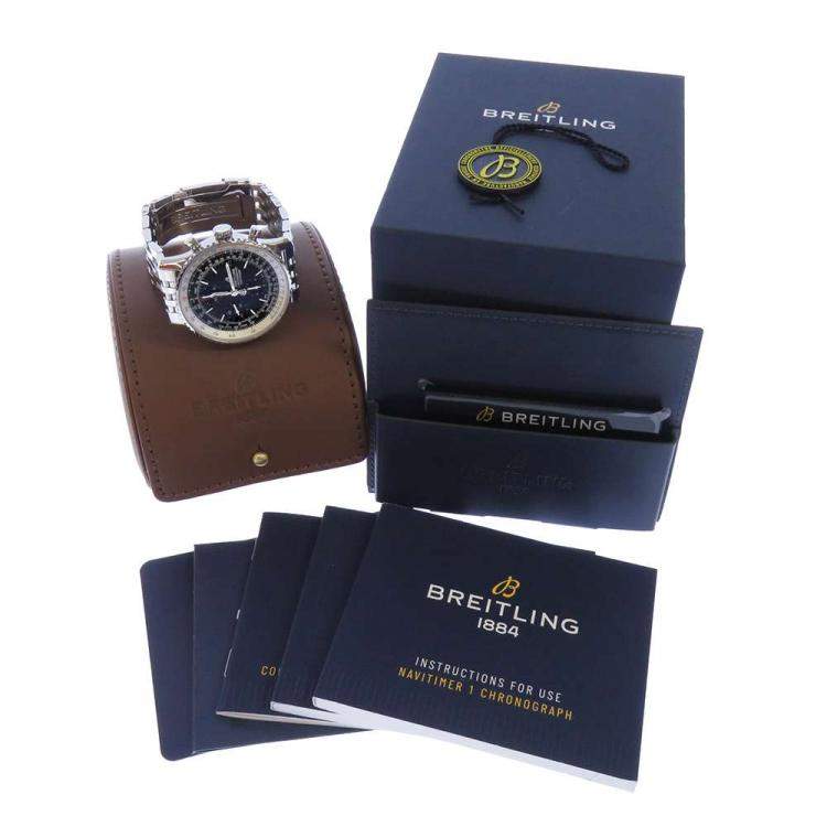 Pre Owned Breitling Black Stainless Steel Navitimer Chronograph A13324 Men's Wristwatch 42 mm