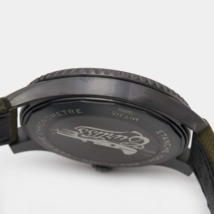 Pre Owned Breitling Green Black PVD Coated Stainless Steel Fabric Leather Aviator 8 Curtis Warhawk M173152A1L1X2 Men's Wristwatch 41 mm