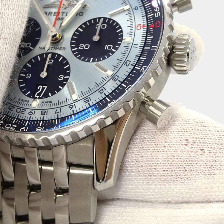Pre Owned Breitling Blue Stainless Steel Navitimer AB0138241C1A1 Men's Wristwatch 43 mm