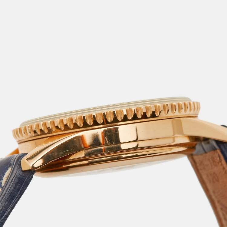 Pre Owned Breitling Silver 18k Rose Gold Alligator Navitimer Montbrillant H41330 Unisex 38 mm 