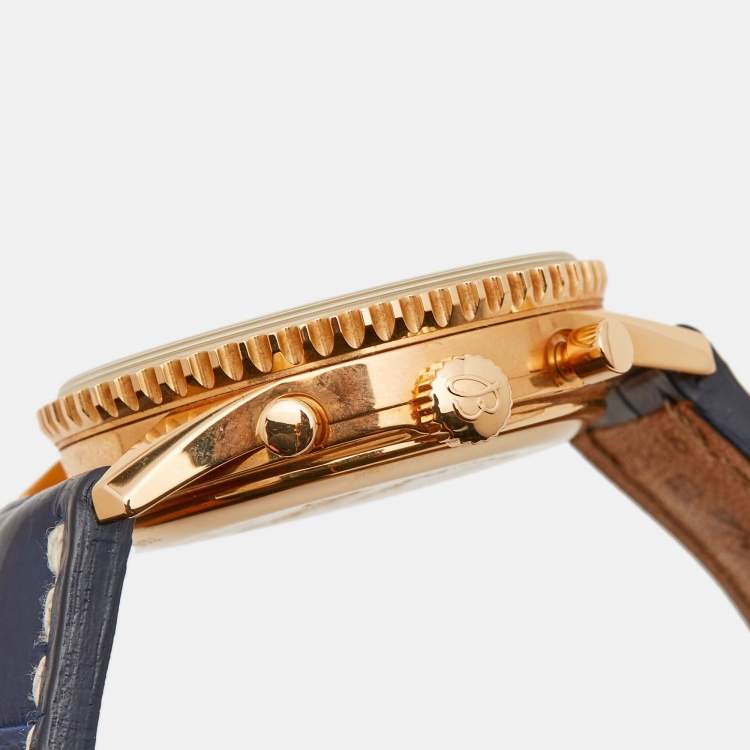 Pre Owned Breitling Silver 18k Rose Gold Alligator Navitimer Montbrillant H41330 Unisex 38 mm 