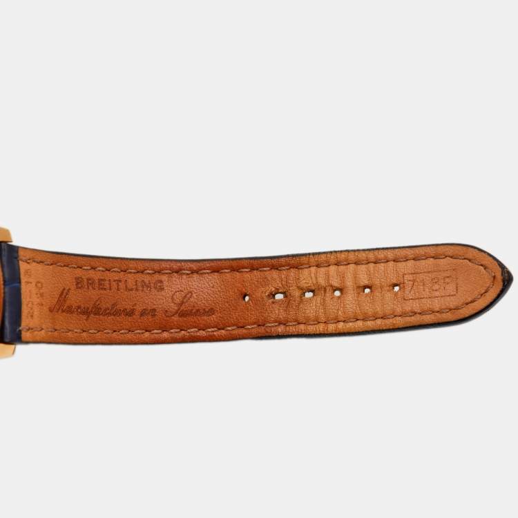 Pre Owned Breitling Silver 18k Rose Gold Alligator Navitimer Montbrillant H41330 Unisex 38 mm 
