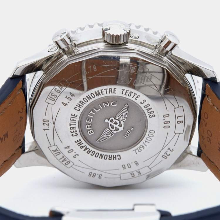 Pre Owned Breitling Blue Stainless Steel Alligator Navitimer 1461 Limited Edition A19370 Men's Wristwatch 46 mm 