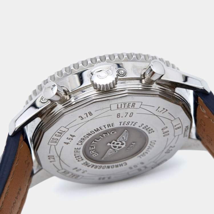 Pre Owned Breitling Blue Stainless Steel Alligator Navitimer 1461 Limited Edition A19370 Men's Wristwatch 46 mm 