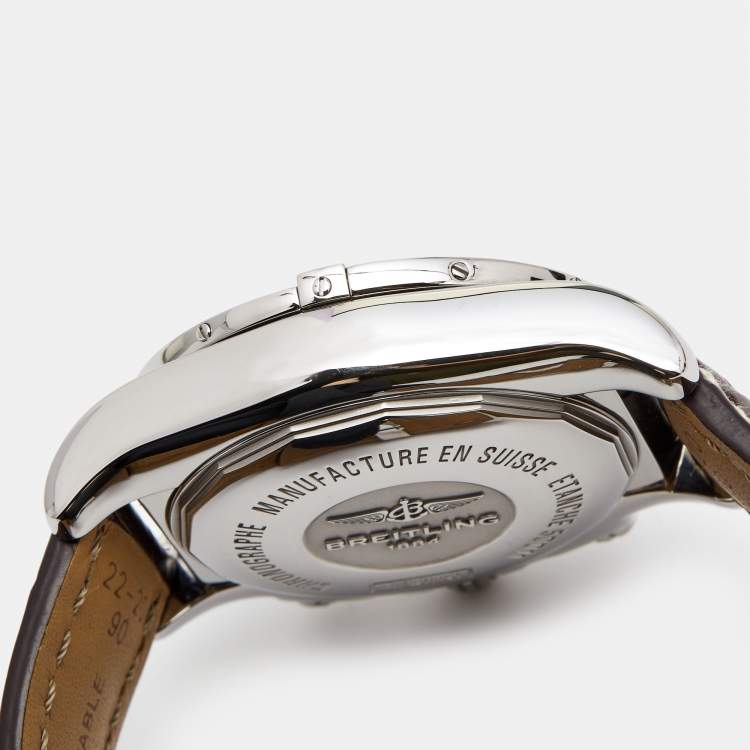 Pre Owned Breitling Silver Stainless Steel Alligator Leather Chronomat AB011011?G684 Men's Wristwatch 44 mm