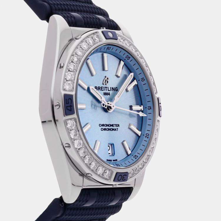 Pre Owned Breitling Blue Stainless Steel Chronomat Automatic Men's Wristwatch 38 mm
