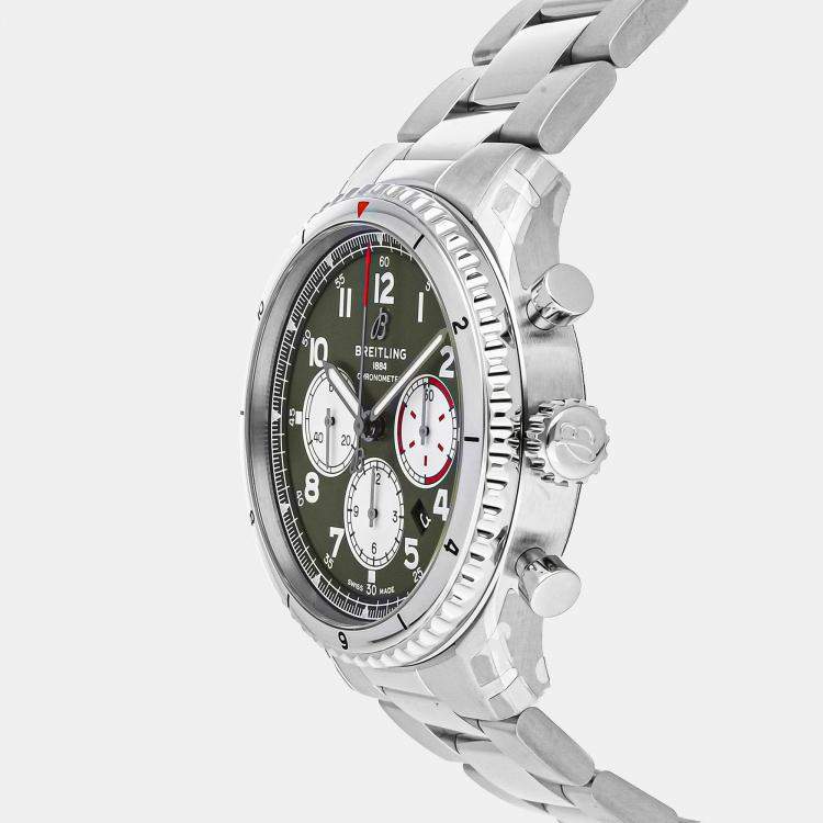 Pre Owned Breitling Aviator AB01192A1L1A1 Automatic Green Stainless Steel Men’s Wristwatch 43mm